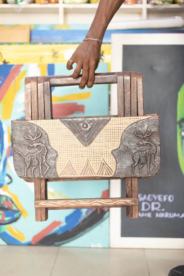 Handcrafted African Deer Motif Folding Table