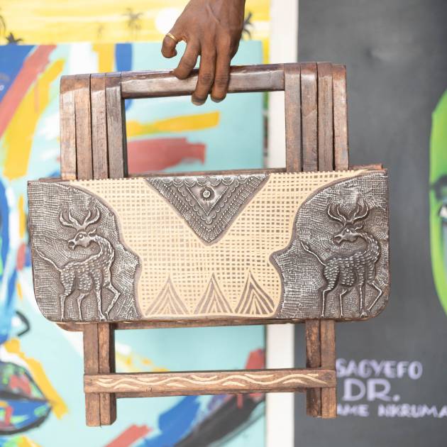Handcrafted African Deer Motif Folding Table